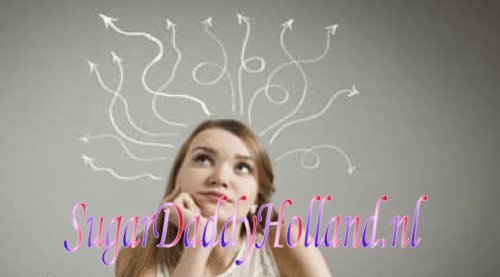 Peinzend meisje met getekende lijnen om haar hoofd