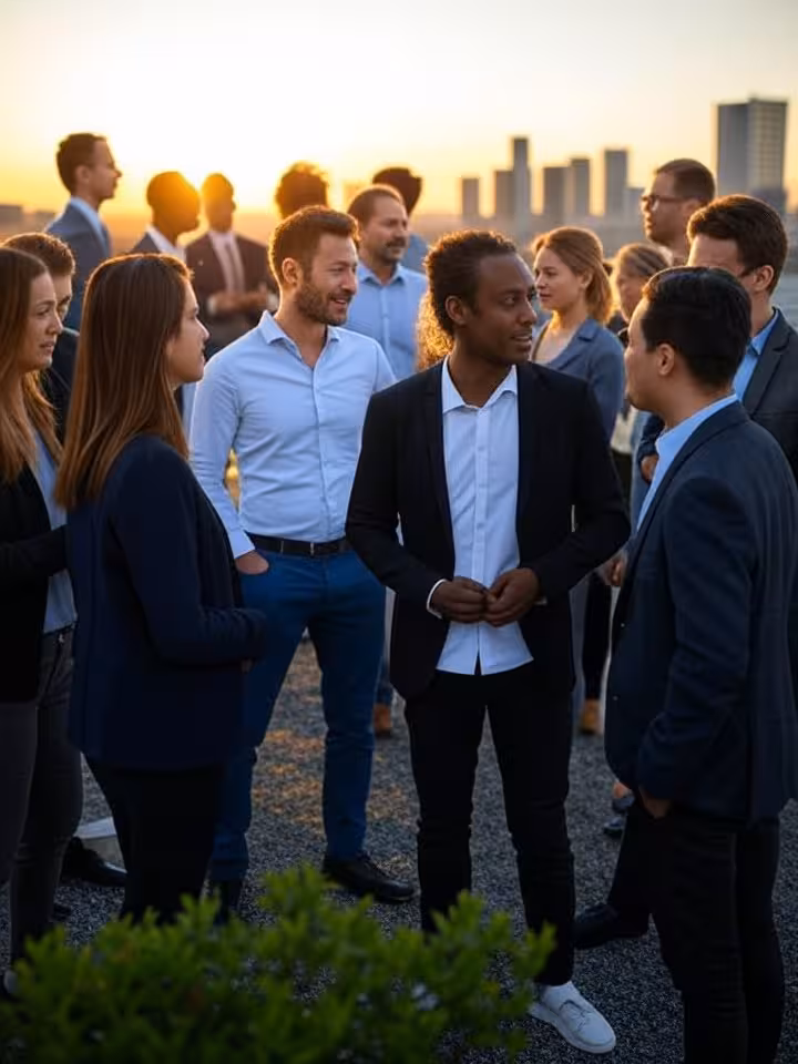 Internationale expats netwerken op exclusief terras in Amsterdam Zuid