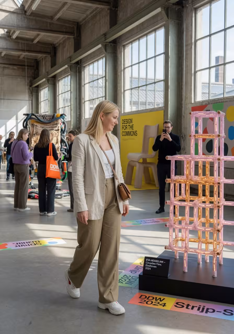 Vrouw bezoekt Dutch Design Week in Strijp-S Eindhoven